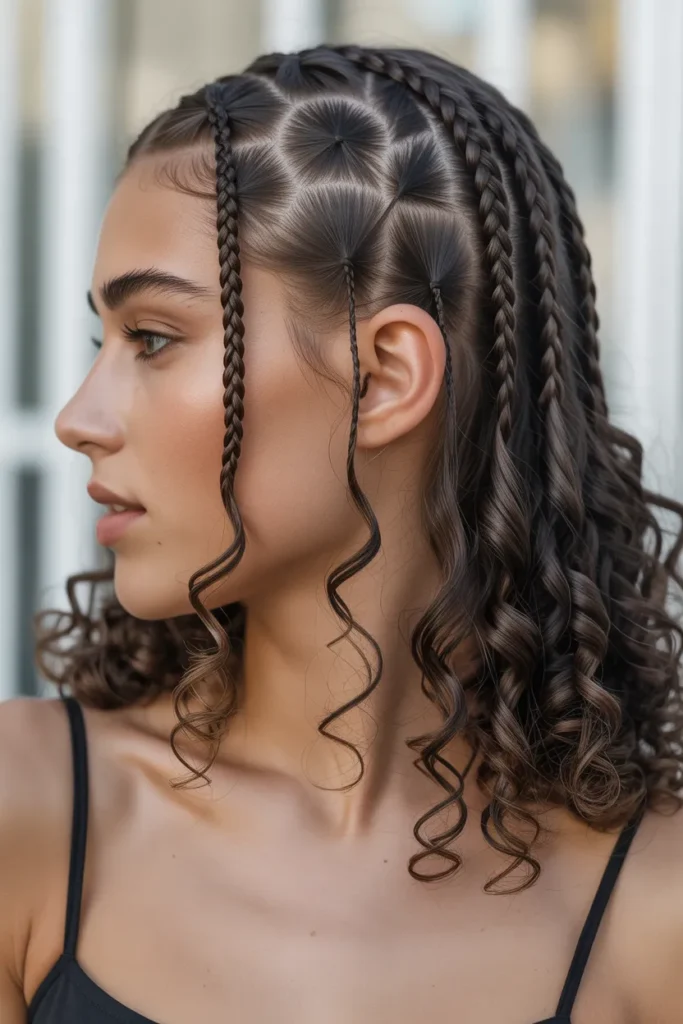 Shoulder-Length Boho Knotless Braids with Curly Ends