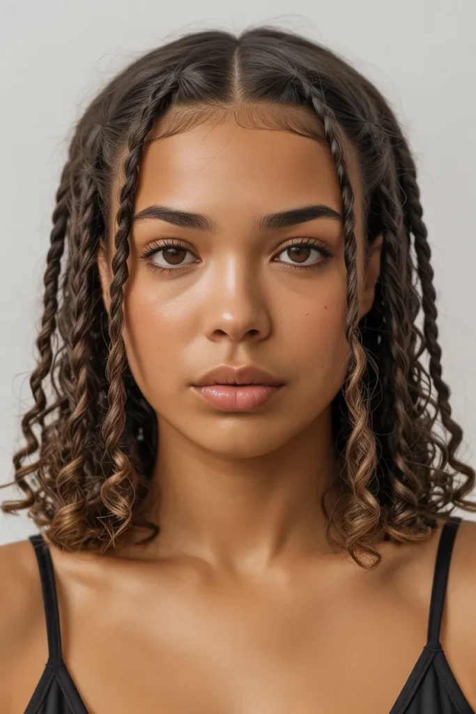Shoulder-Length Boho Knotless Braids with Middle Part