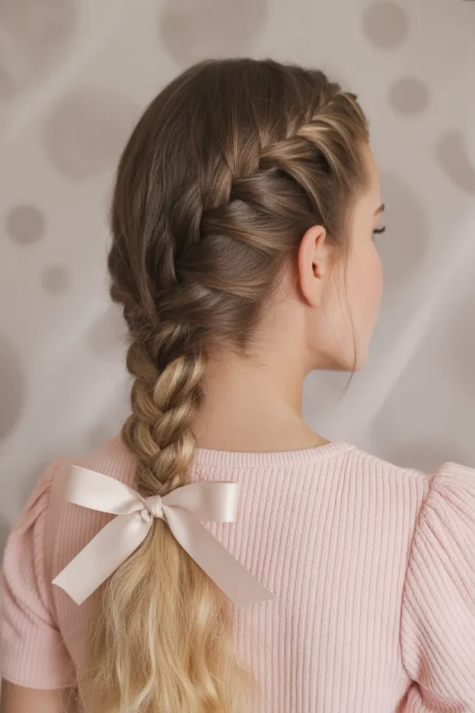 Side Braid with Ribbon