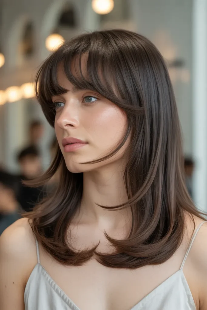 Side-Parted Long Layers with Curtain Bangs