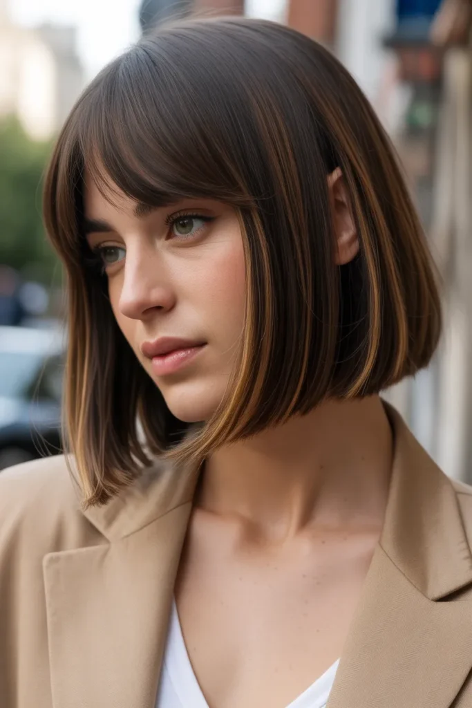 Side-Swept Long Bob with Curtain Bangs