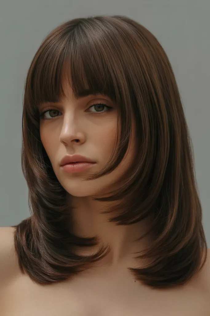 Sleek Butterfly Cut with Straight Bangs