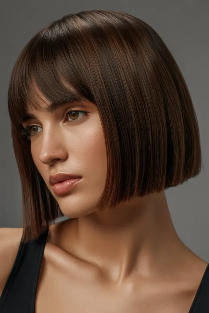 Sleek Glass Bob with Wispy Bangs