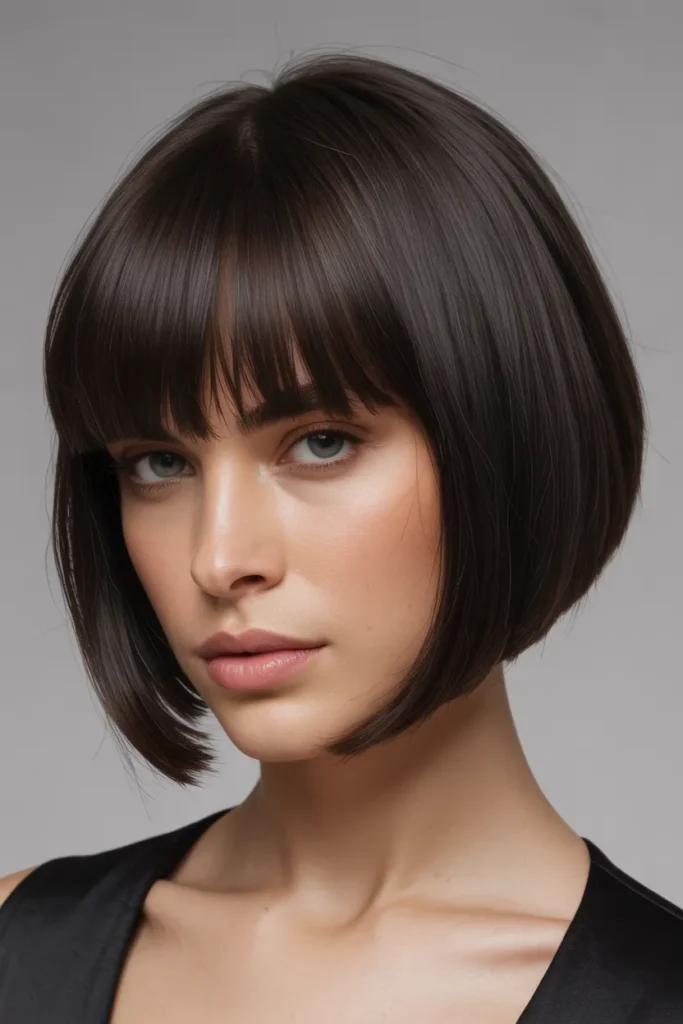 Sleek Inverted Bob with Full Bangs