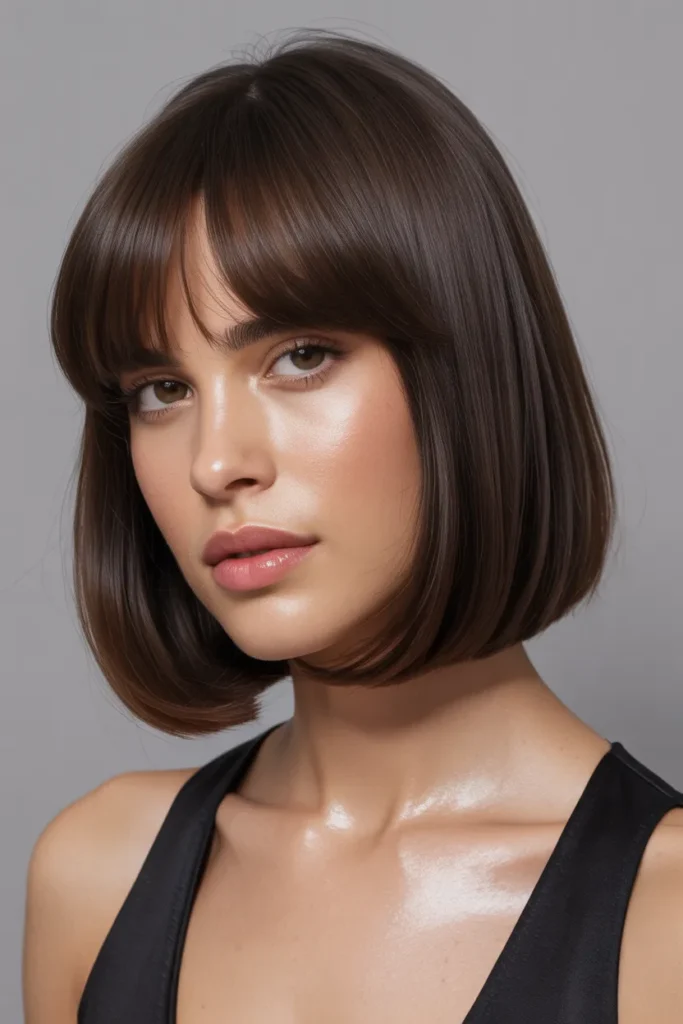 Sleek and Straight Long Bob with Curtain Bangs