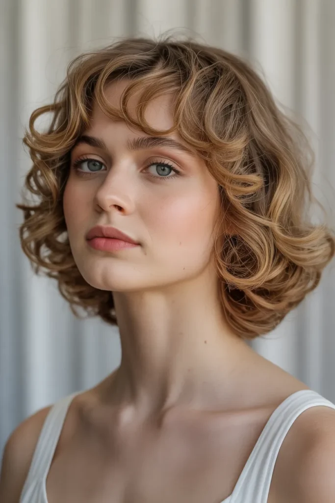 Soft Curled Medium Hair with Wispy Bangs
