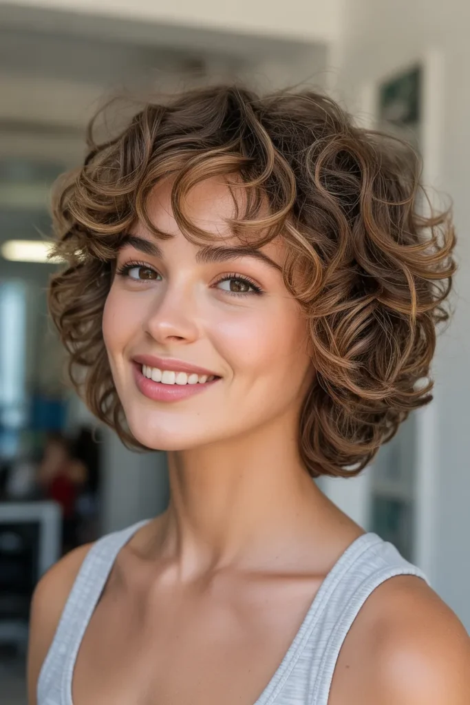 Soft Curly Short Hair with Wispy Bangs