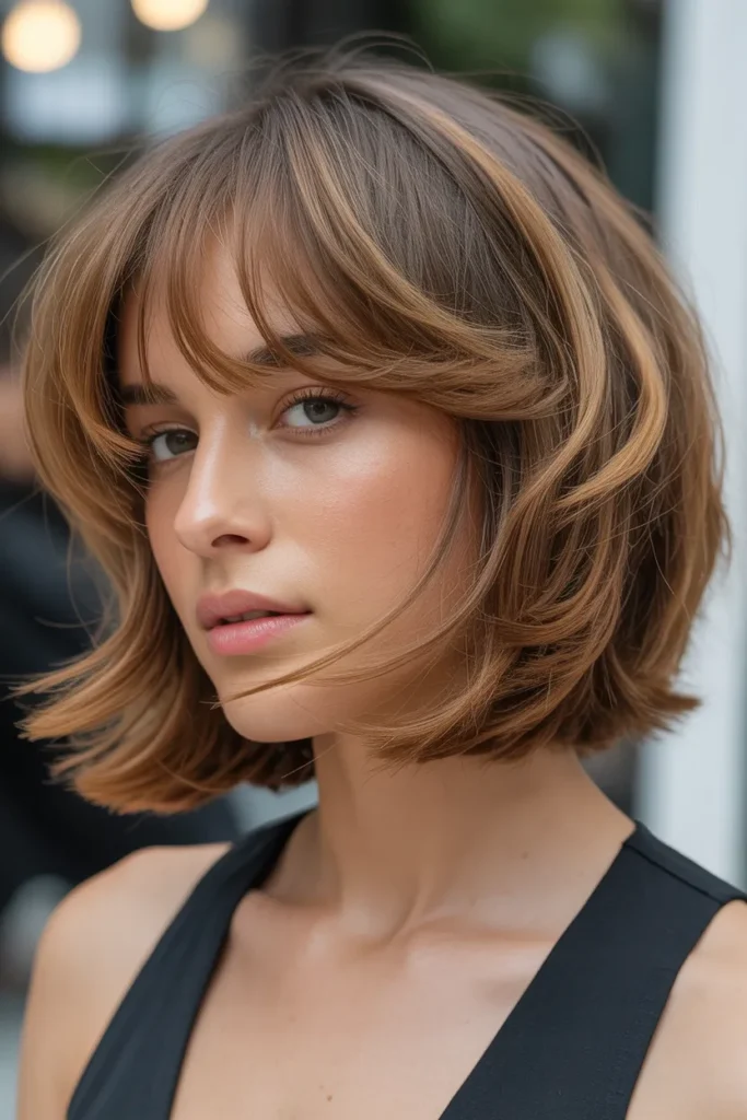 Soft Layered Bob with Wispy Curtain Bangs