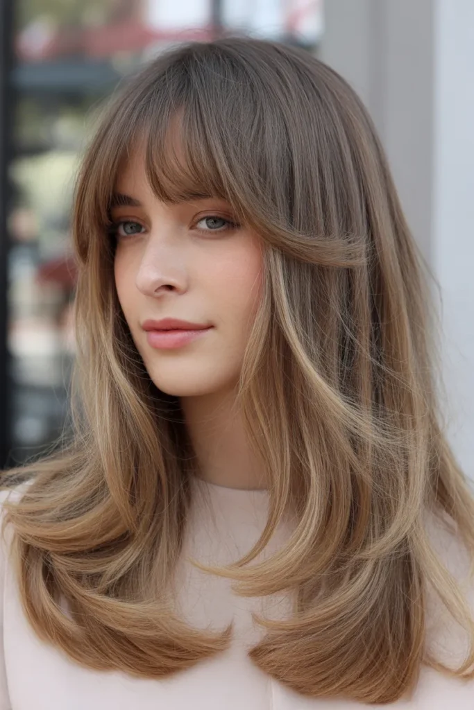 Soft Layered Long Hair with Curtain Bangs