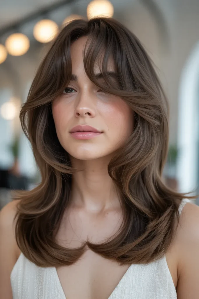 Layered Long Hair with Soft Curtain Bangs