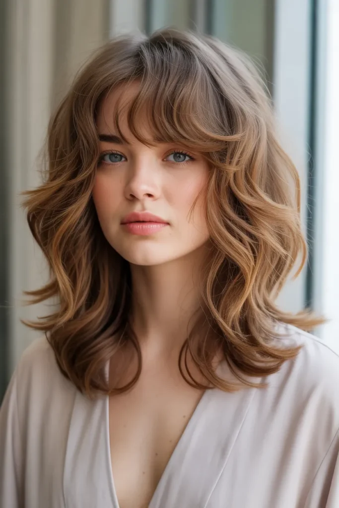 Soft Wavy Butterfly Cut with Wispy Bangs