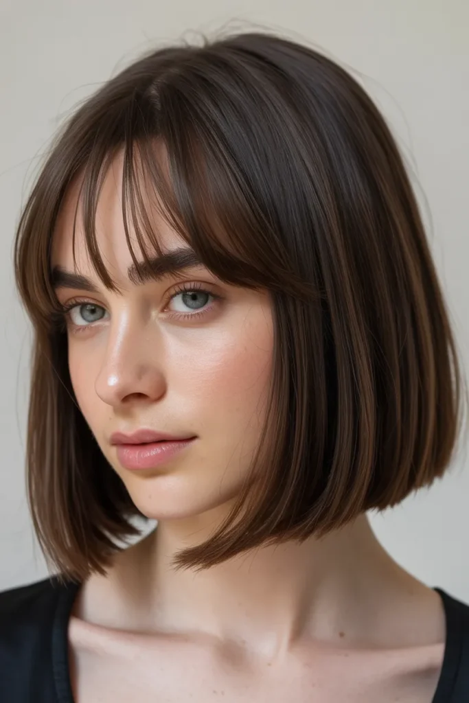 Straight Long Bob with Thin Wispy Bangs