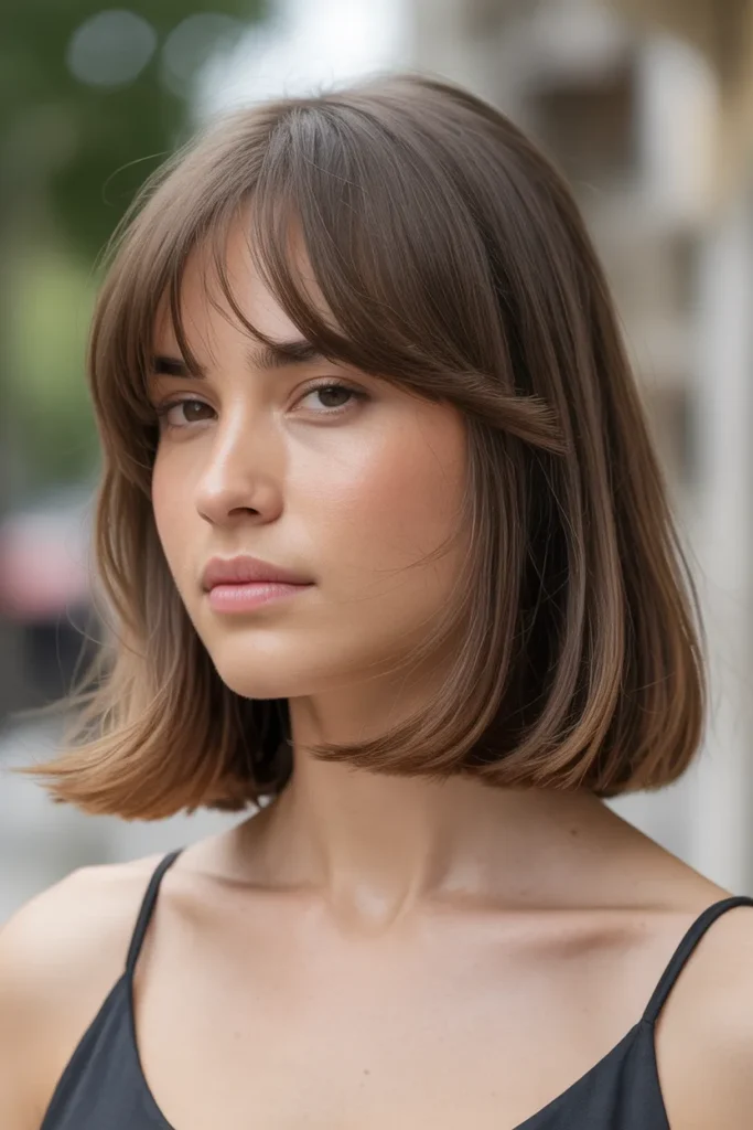 Straight Medium Cut with Light Wispy Bangs