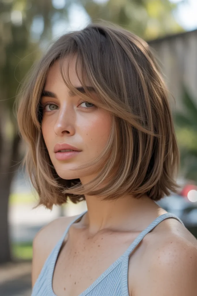 Angled Long Bob with Curtain Bangs