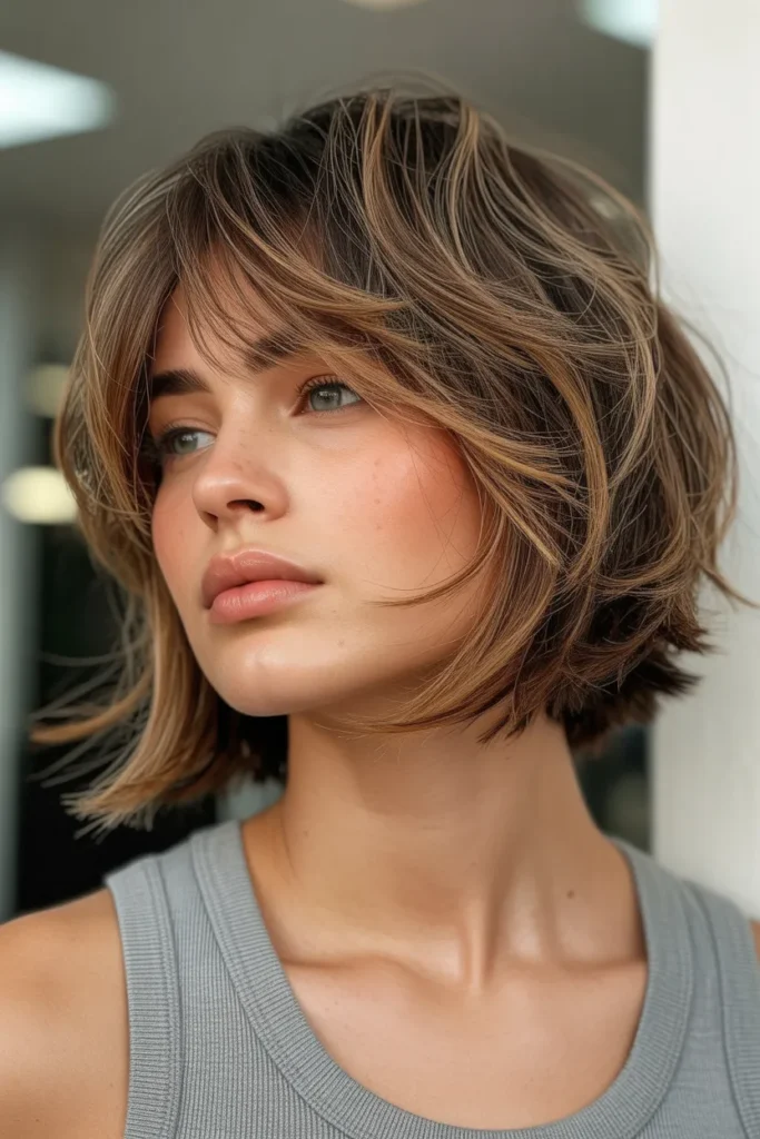 Textured Bob with Feathered Wispy Bangs