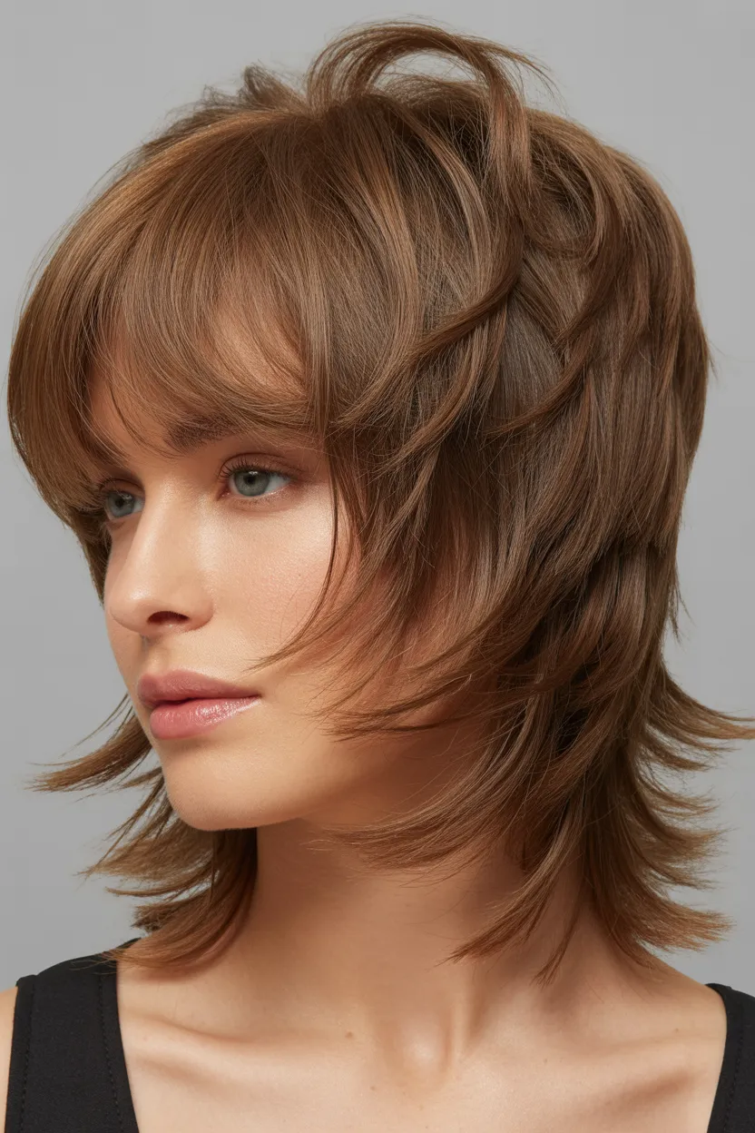 Textured Butterfly Cut with Airy Bangs