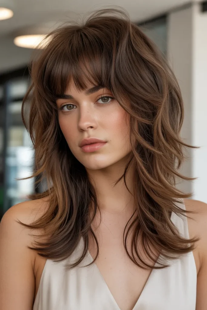 Textured Butterfly Haircut with Full Bangs