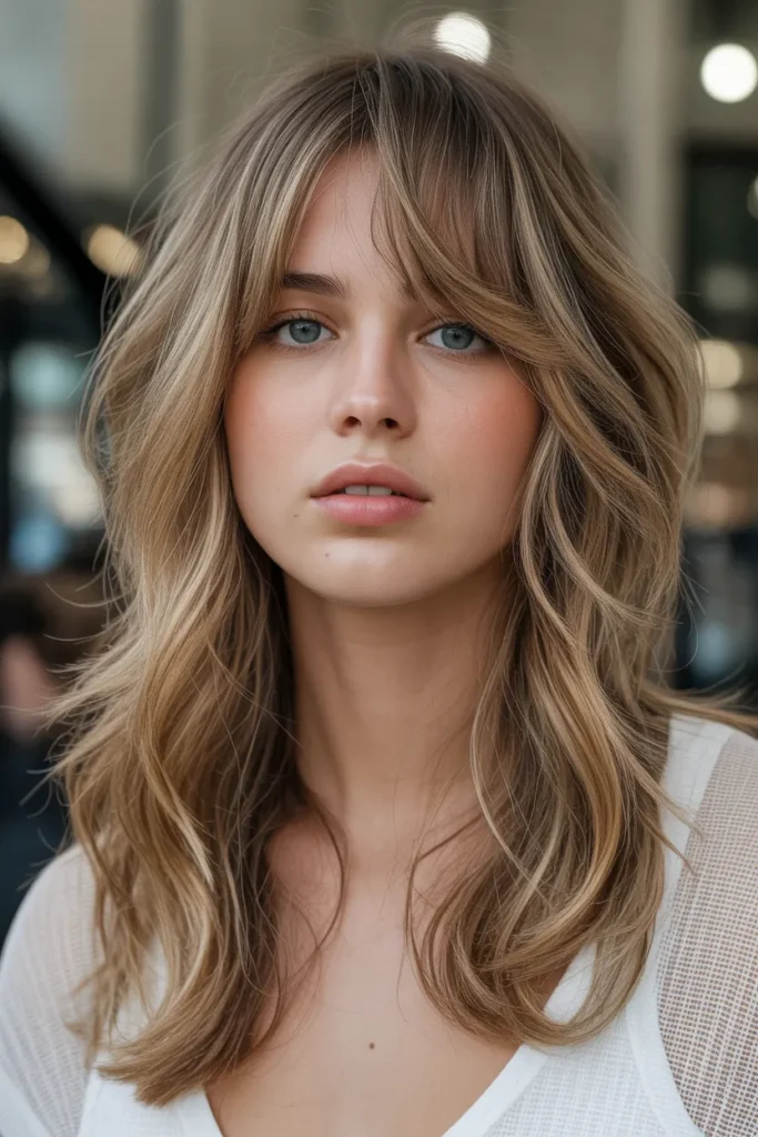 Textured Layers with Natural Curtain Bangs