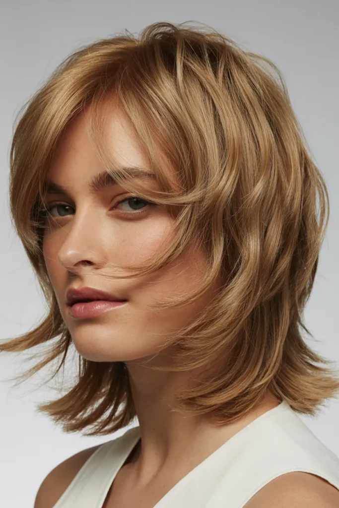 Textured Lob with Wispy Curtain Bangs