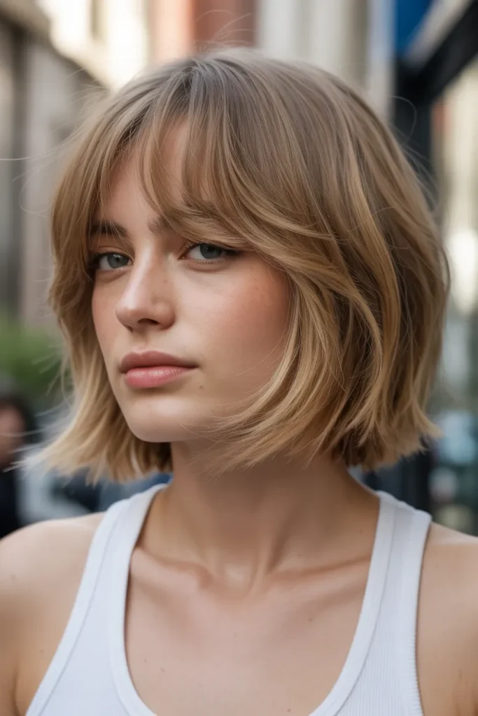 Textured Long Bob with Airy Wispy Bangs