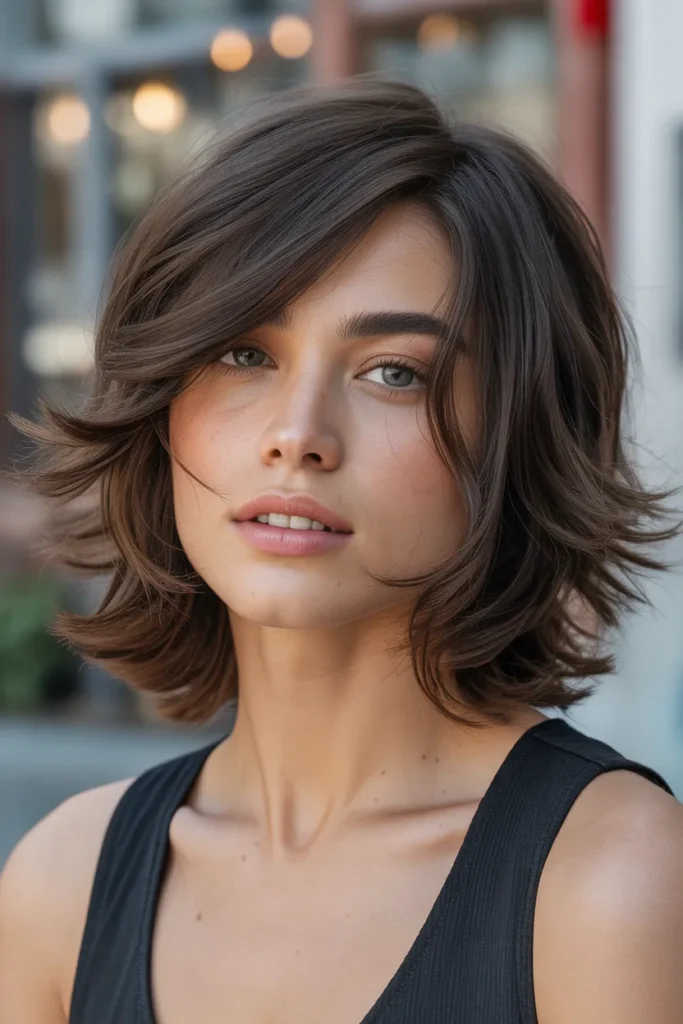 Textured Medium-Length Hair with Curtain Layers