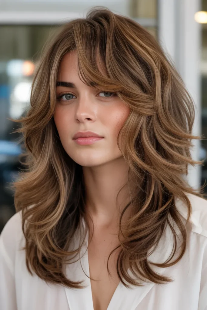 Textured Wavy Layers with Side Bangs