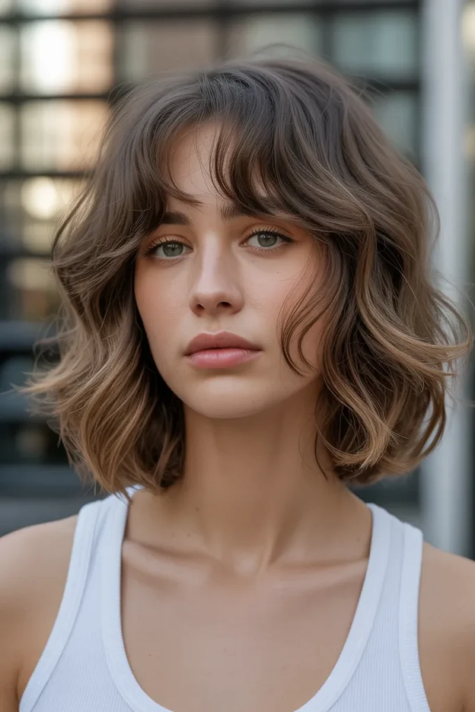 Tousled Long Bob with Soft Wispy Bangs