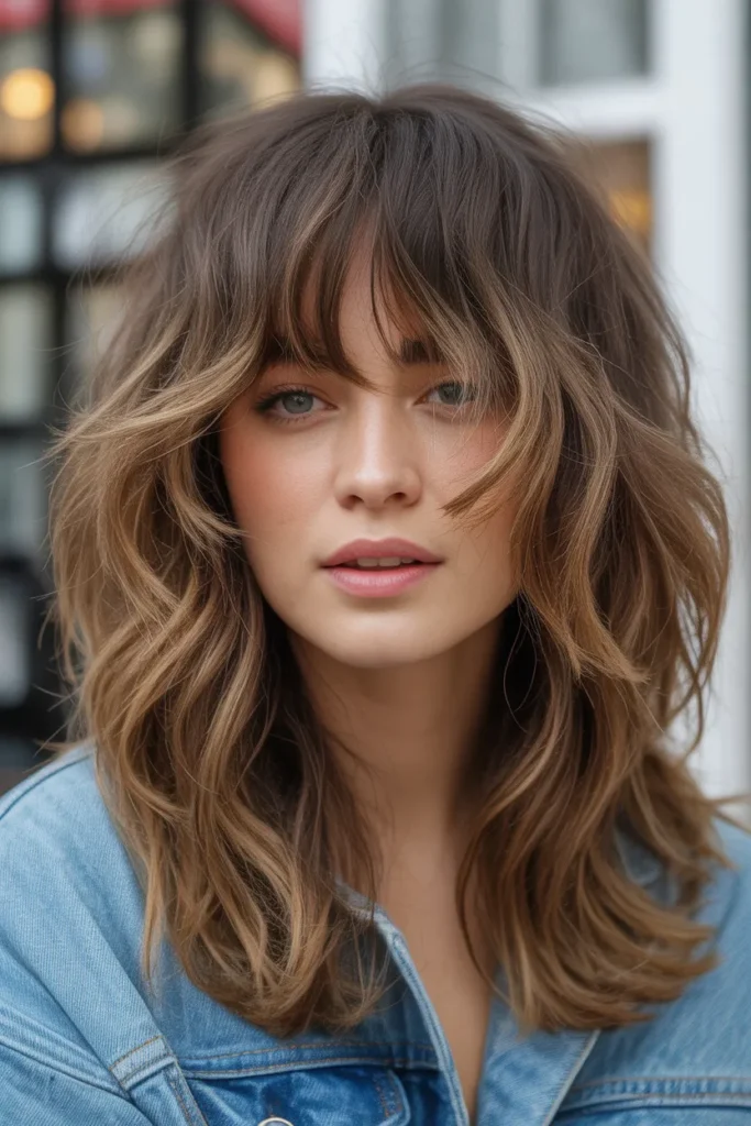 Tousled Long Layers with Curtain Bangs