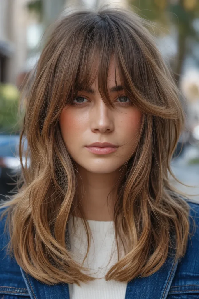 Tousled Long Layers with Soft Bangs