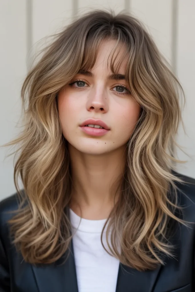 Tousled Textured Waves with Relaxed Curtain Bangs
