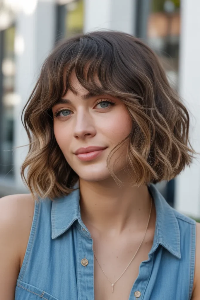 Tousled Long Bob with Curtain Bangs