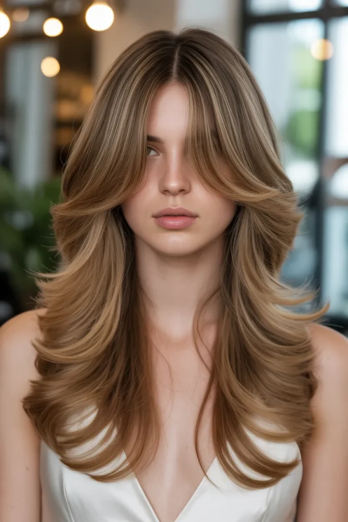 Ultra-Long Cascading Waves with Draped Curtain Bangs