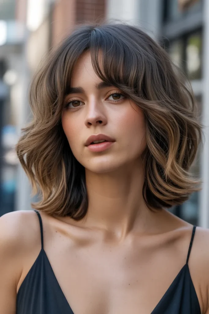Voluminous Long Bob with Curtain Bangs
