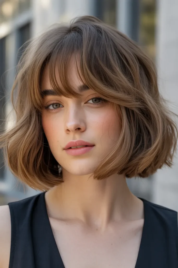 Voluminous Long Bob with Wispy Bangs