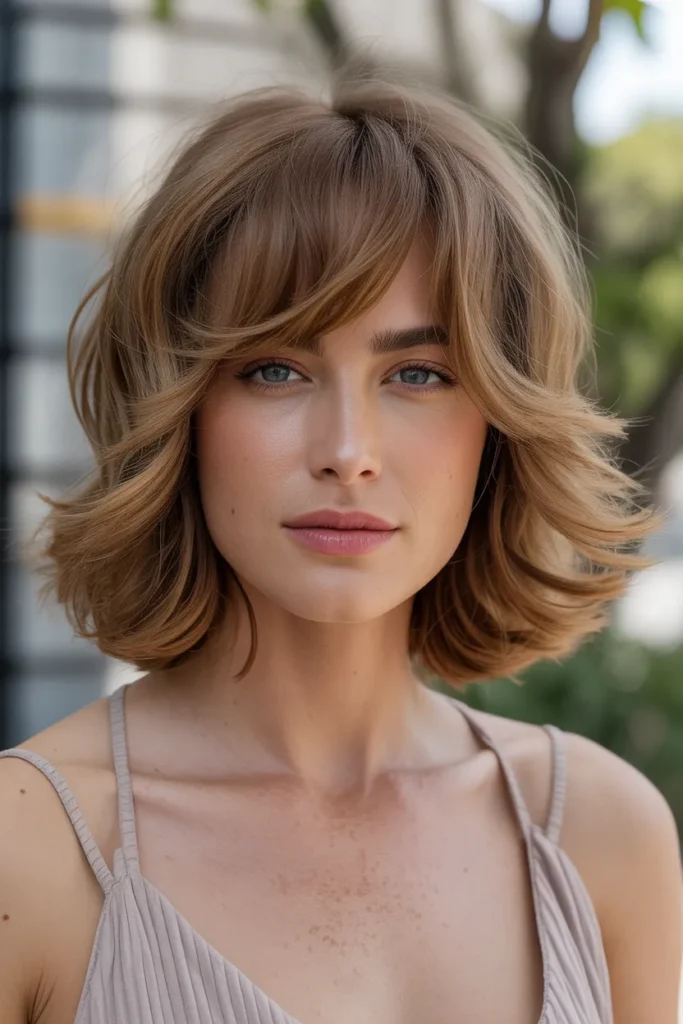 Voluminous Medium Layers with Airy Wispy Bangs