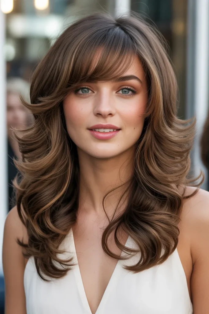Voluminous Wavy Layers with Side Bangs