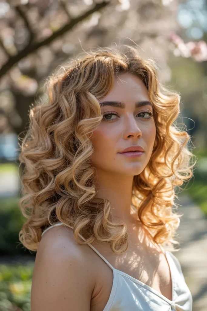 Warm Honey Blonde Curly Hair Color