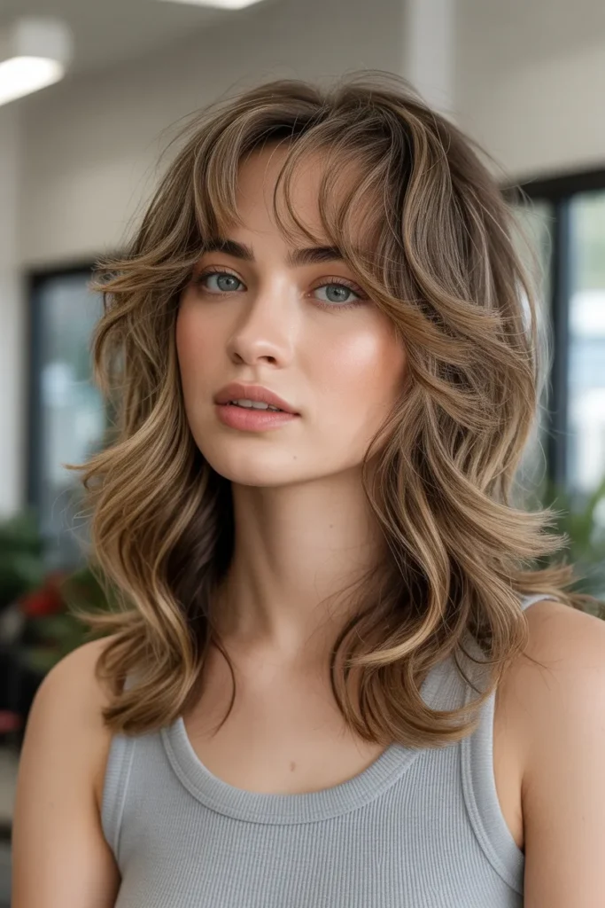 Layered Long Hair with Curtain Bangs