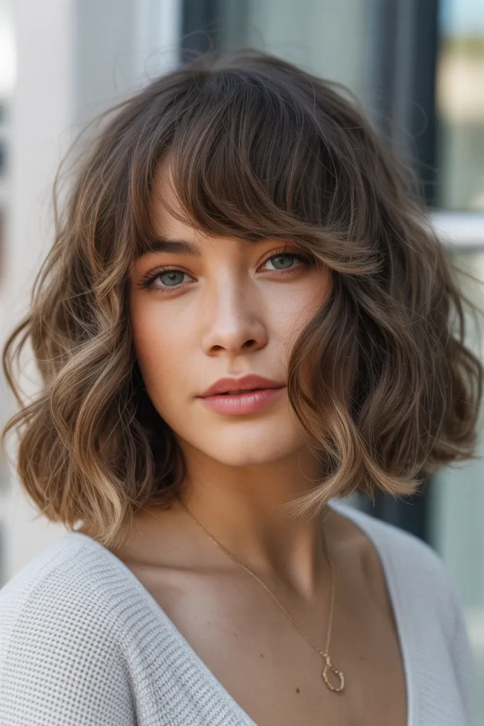 Wavy Long Bob with Curtain Bangs