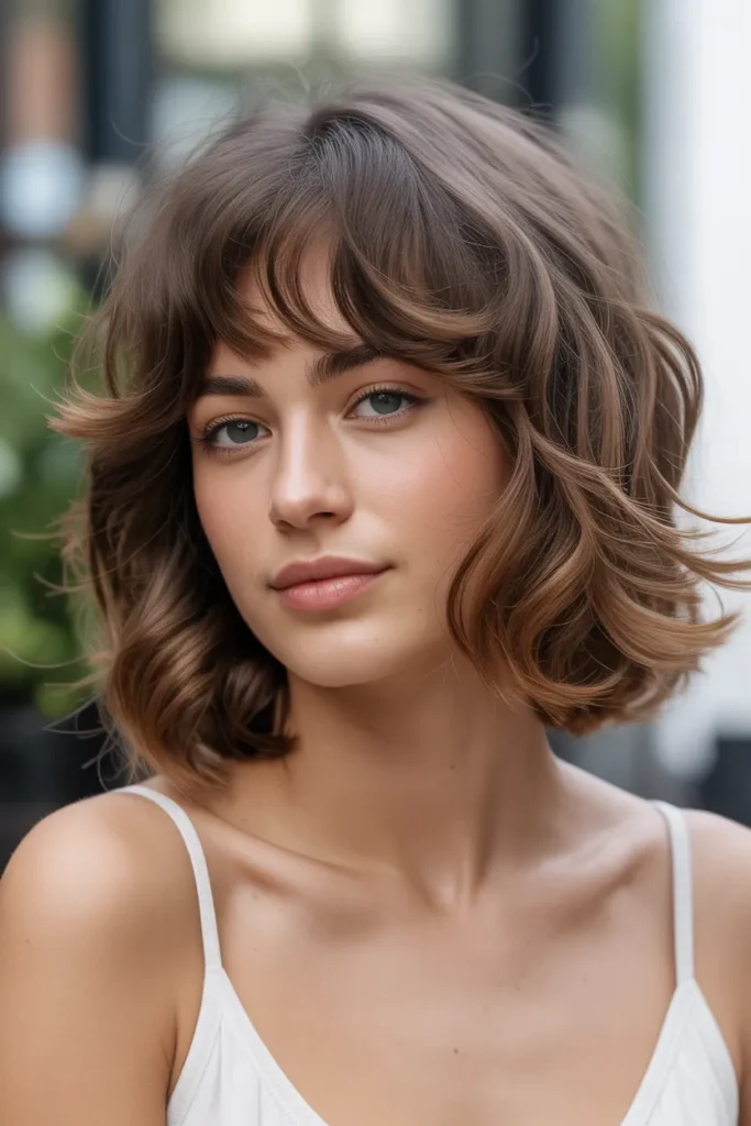 Wavy Long Bob with Feathered Wispy Bangs