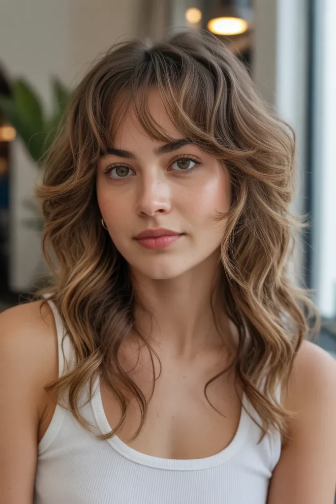 Wavy Long Layers with Curtain Bangs
