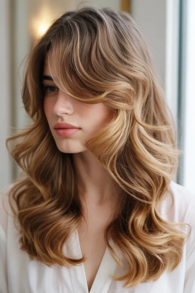 Wavy Long Layers with Side Bangs
