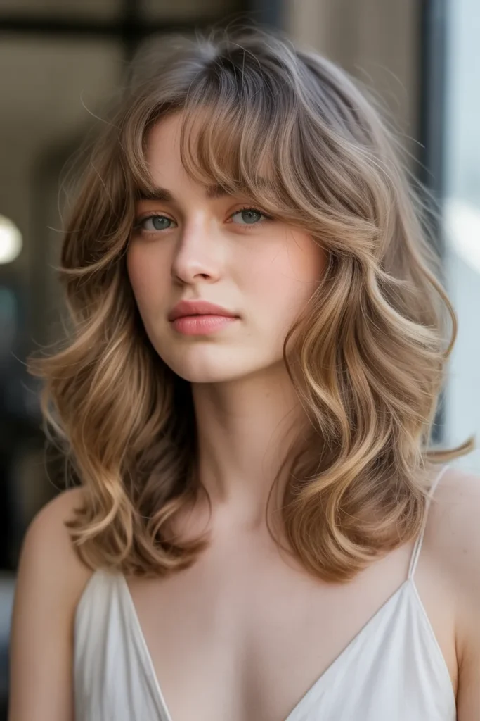 Wavy Medium Hair with Wispy Bangs