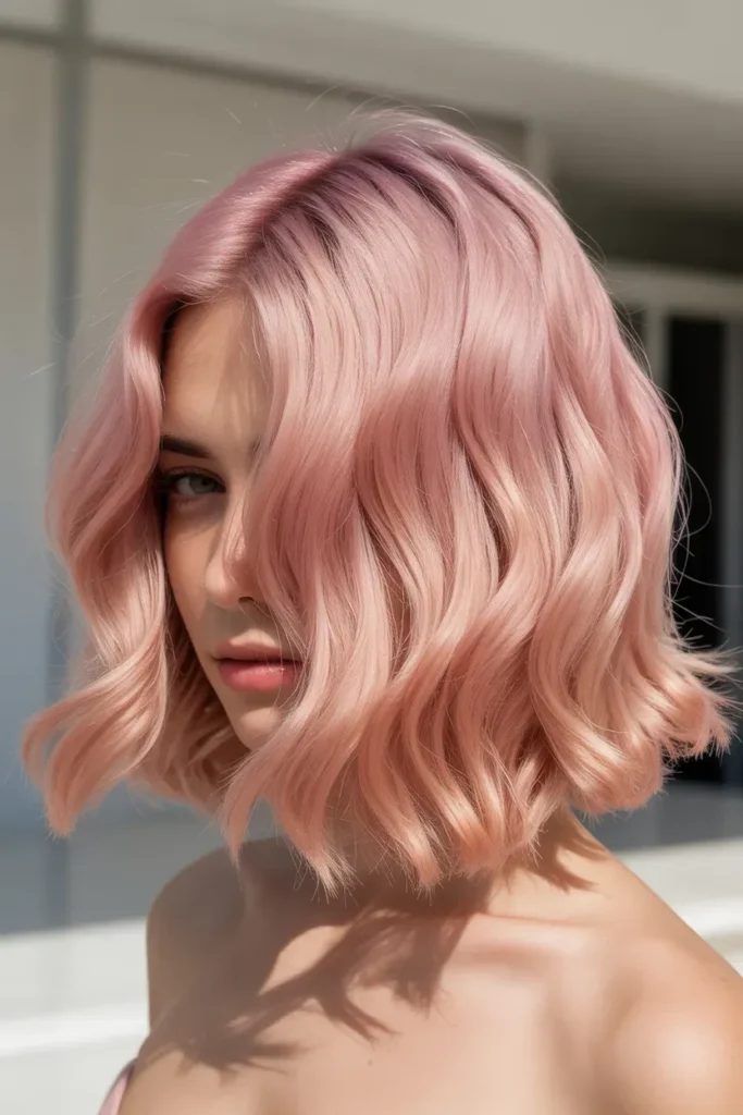 Pastel Pink Lob Waves