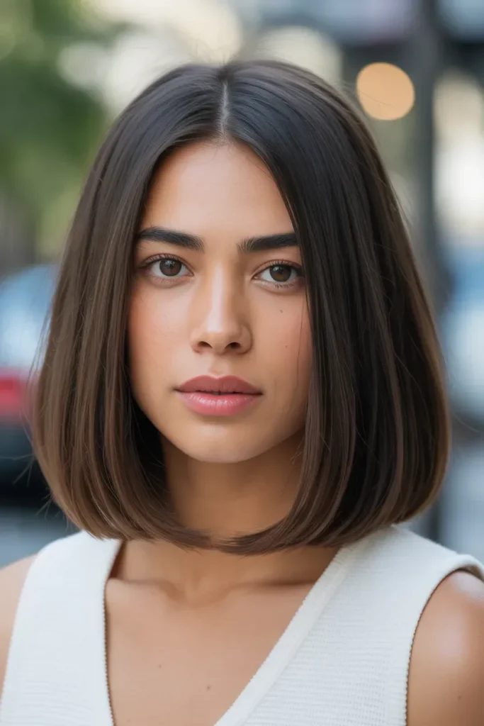 Brunette Blunt Lob