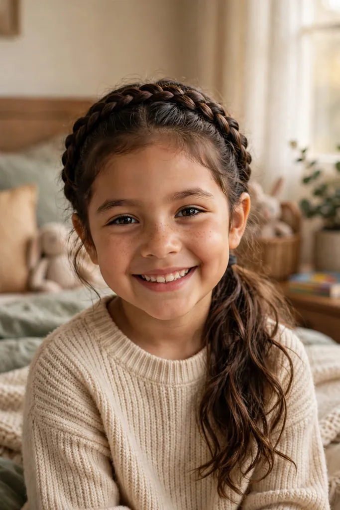 Braided crown ponytail on a child — natural hairstyles for kids