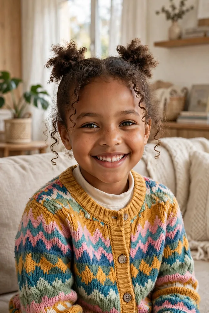 Mini puff buns on a child — natural hairstyles for kids
