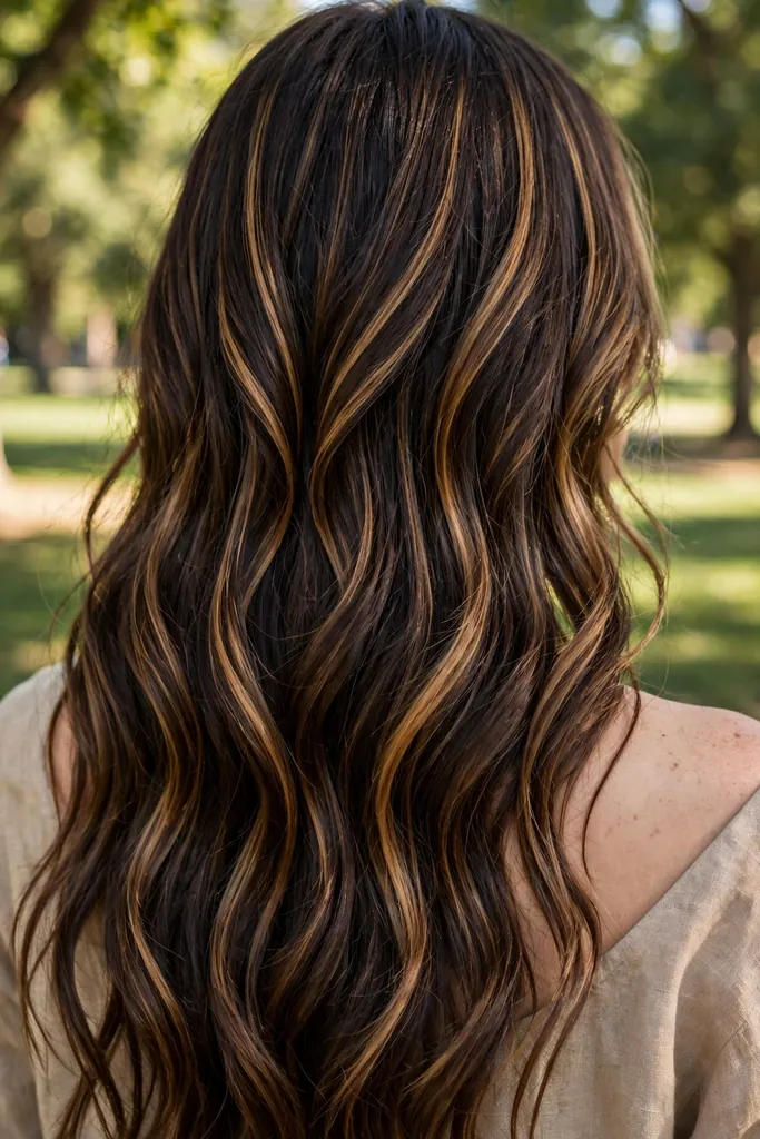 Caramel ribbon brunette hair — dimensional brunette hair looks