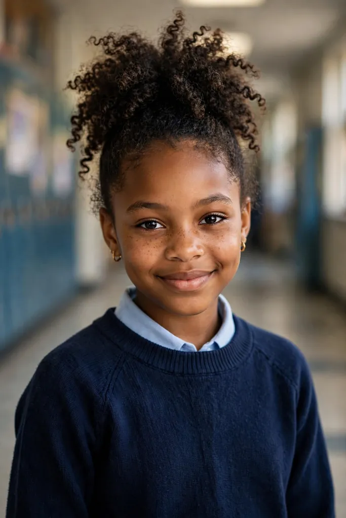 Curly pineapple puff on a child — natural hairstyles for kids