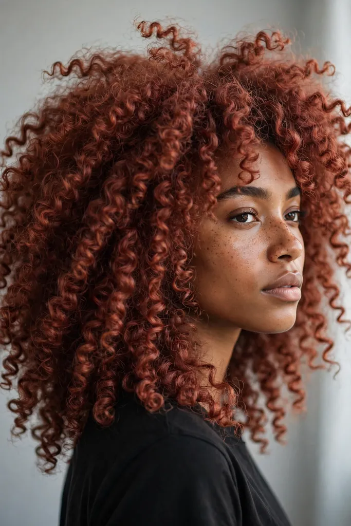 Muted copper red curls — muted copper red hair color styles